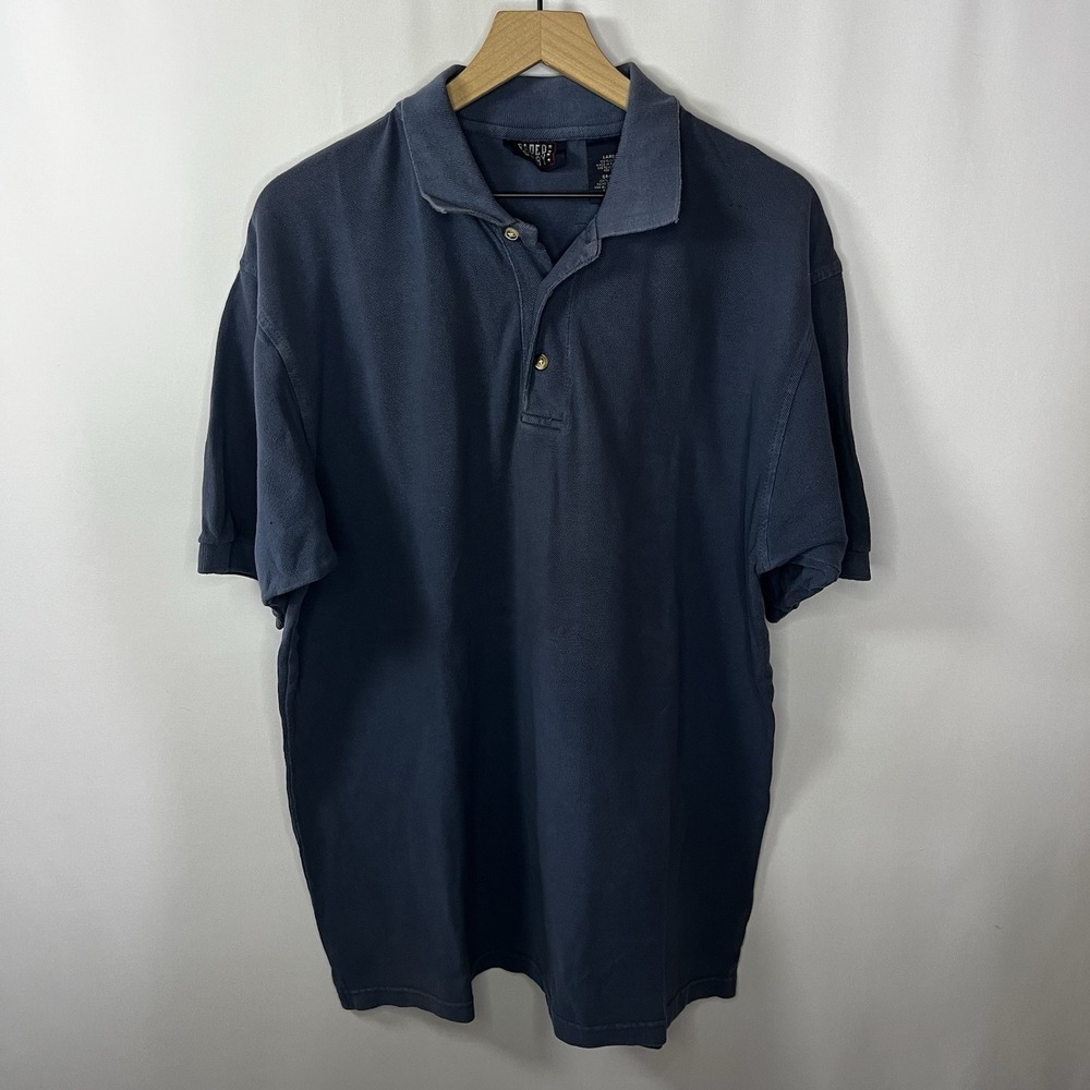 Vtg Faded Glory Top Men Large Navy Blue Cotton Collared Short Sleeve Polo Shirt‎
